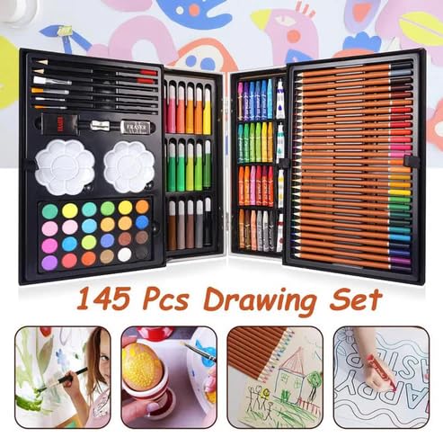 145pcs Non-Toxic Art,Painting,Stationary,Sketching,Water Colors Vanity Box (Assorted)