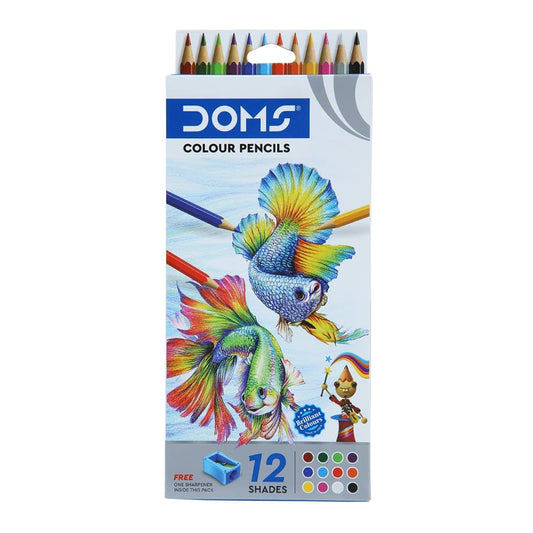Doms 12 Shades Color Pencils | Hexagonal Shaped Body For Comfortable Grip | Bright & Playful Colors | Free Sharpner With Each Pack | Non-Toxic & Safe For Childrens | Pack of 2