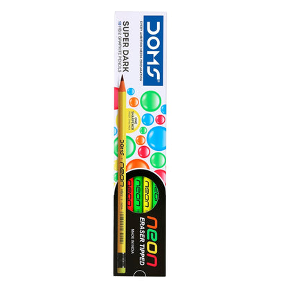 DOMS Neon Rubber Tipped HB/2 Graphite Pencils – Pack of 10 with Sharpener