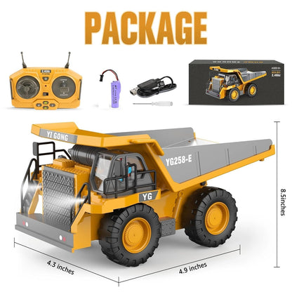 Mining Dump Truck Toy for Kids | 2.4GHz Remote Control Construction Vehicle | Rechargeable Heavy Duty Engineering Truck with LED Lights & Tilting Cargo Bed