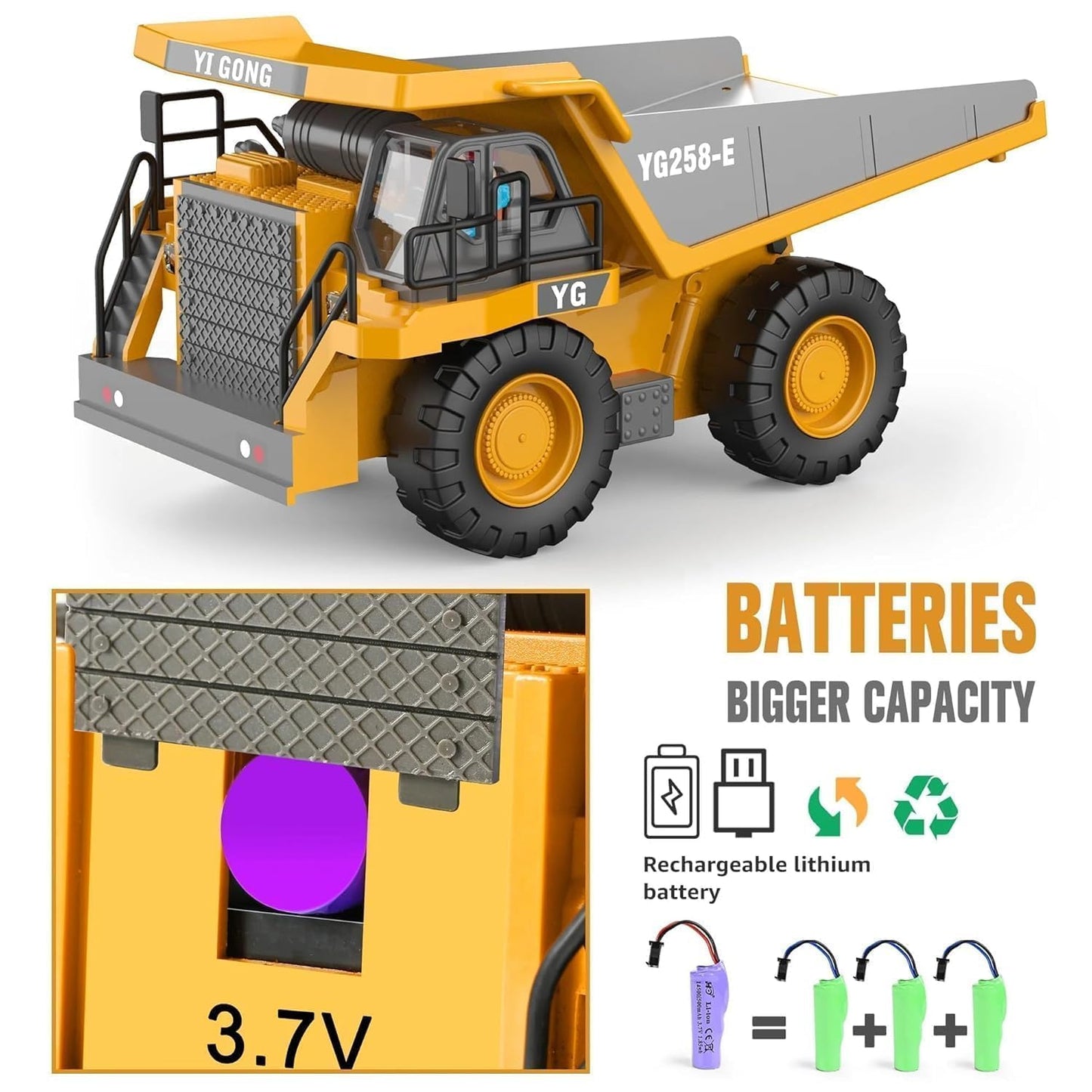 Mining Dump Truck Toy for Kids | 2.4GHz Remote Control Construction Vehicle | Rechargeable Heavy Duty Engineering Truck with LED Lights & Tilting Cargo Bed