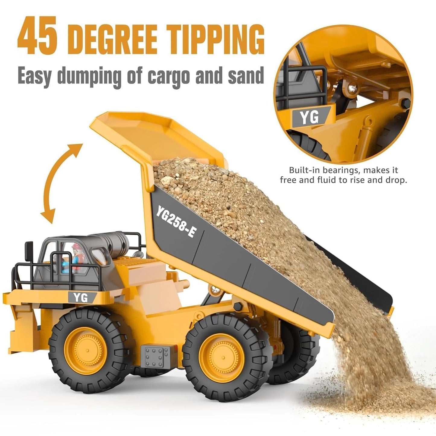 Mining Dump Truck Toy for Kids | 2.4GHz Remote Control Construction Vehicle | Rechargeable Heavy Duty Engineering Truck with LED Lights & Tilting Cargo Bed