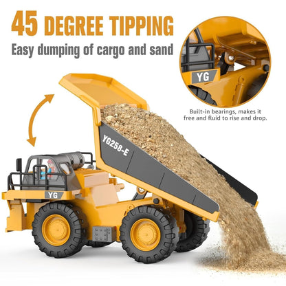 Mining Dump Truck Toy for Kids | 2.4GHz Remote Control Construction Vehicle | Rechargeable Heavy Duty Engineering Truck with LED Lights & Tilting Cargo Bed