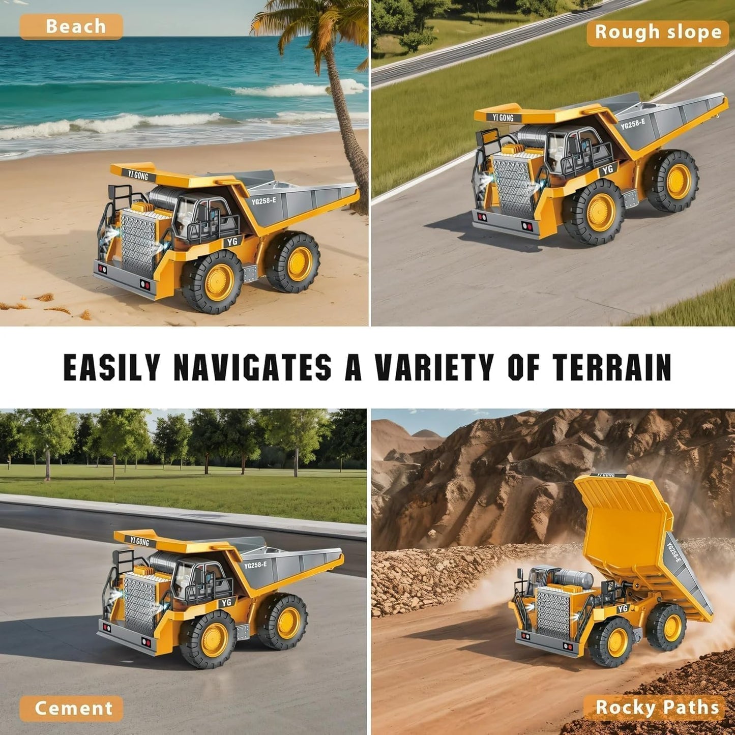Mining Dump Truck Toy for Kids | 2.4GHz Remote Control Construction Vehicle | Rechargeable Heavy Duty Engineering Truck with LED Lights & Tilting Cargo Bed