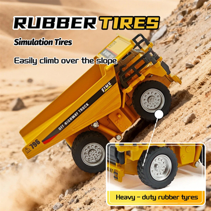 1:64 Mini RC Dump Truck | Flexible Hopper Lift | Heavy-Duty Rubber Tires | Realistic Off-Highway Construction Truck