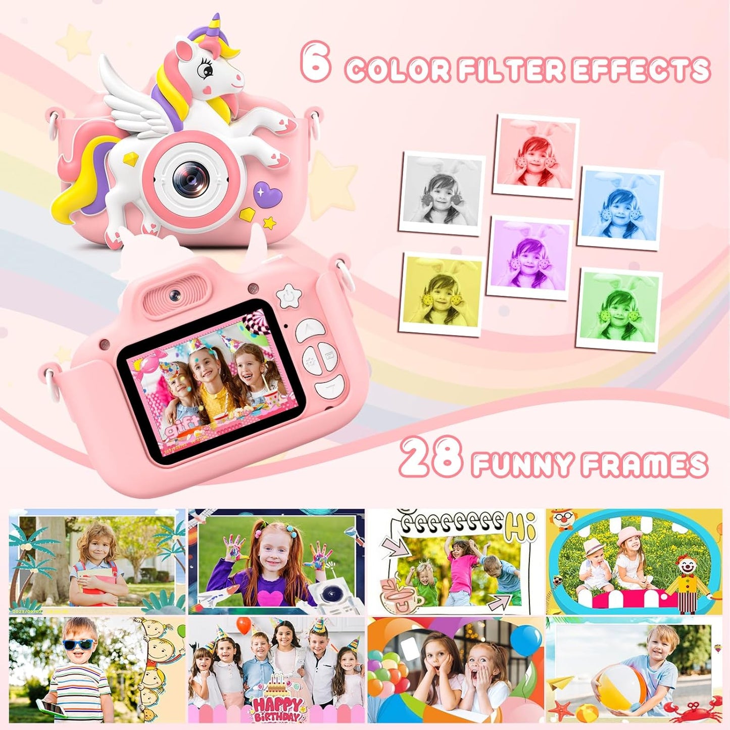 Kids Camera and Digital Camera (Pink-Unicorn)