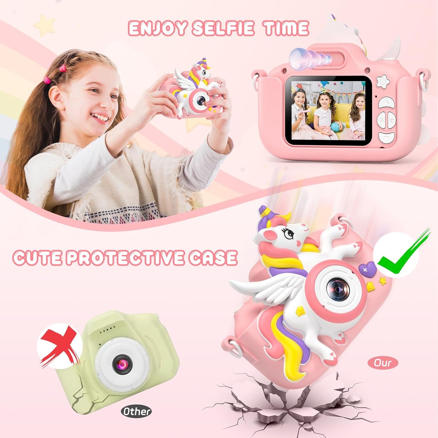 Kids Camera and Digital Camera (Pink-Unicorn)