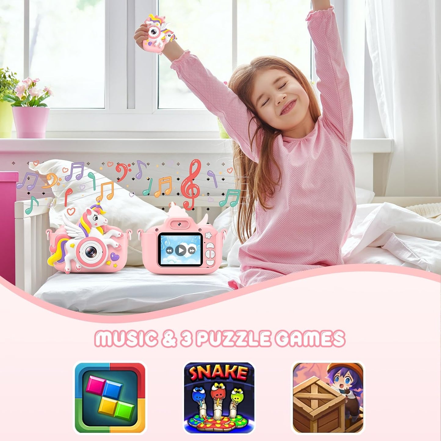 Kids Camera and Digital Camera (Pink-Unicorn)