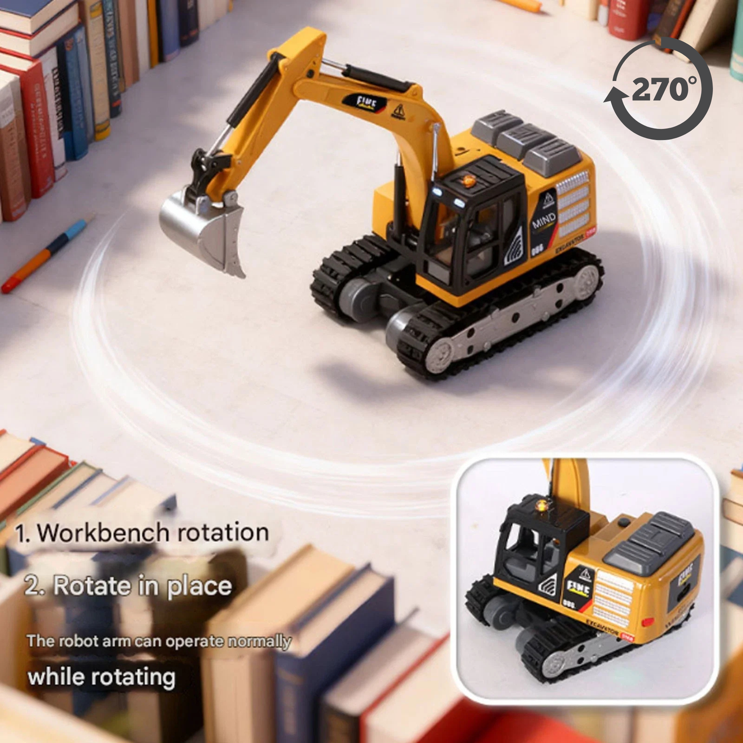 1:64 Mini RC Excavator | 270° Rotating Working Arm | Realistic Construction Model | Desk Toy & Gift for Kids & Collectors