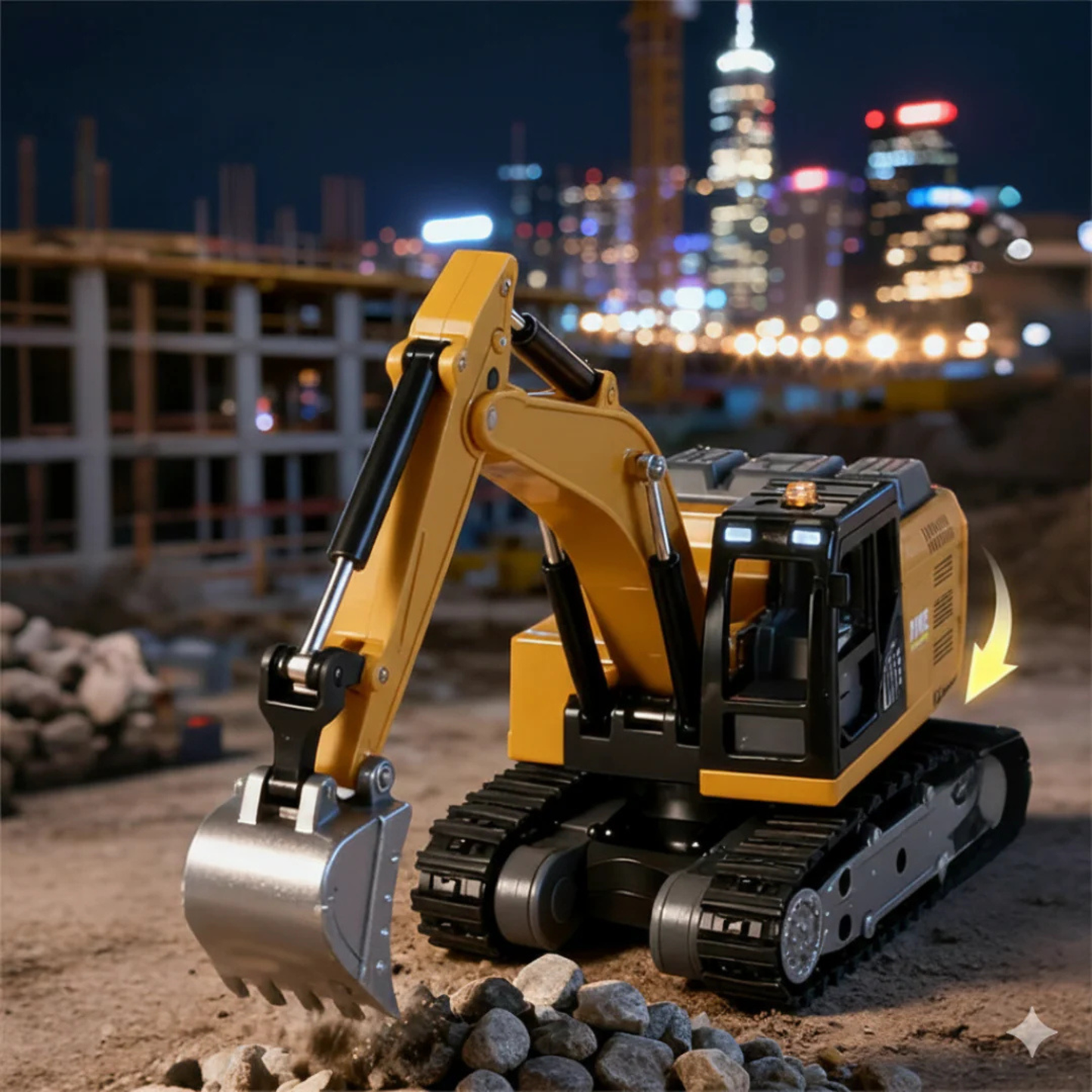 1:64 Mini RC Excavator | 270° Rotating Working Arm | Realistic Construction Model | Desk Toy & Gift for Kids & Collectors
