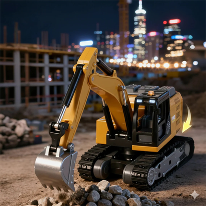 1:64 Mini RC Excavator | 270° Rotating Working Arm | Realistic Construction Model | Desk Toy & Gift for Kids & Collectors