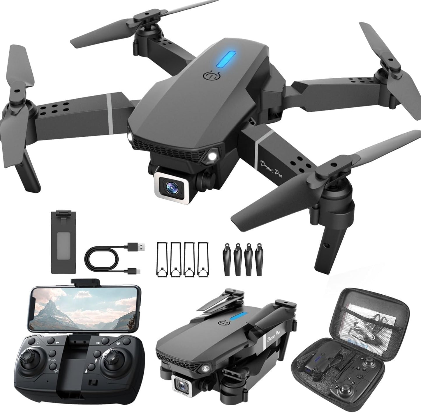 Drone E88 Pro Foldable RC Drone with 1080P HD Camera, Altitude Hold & Remote Control