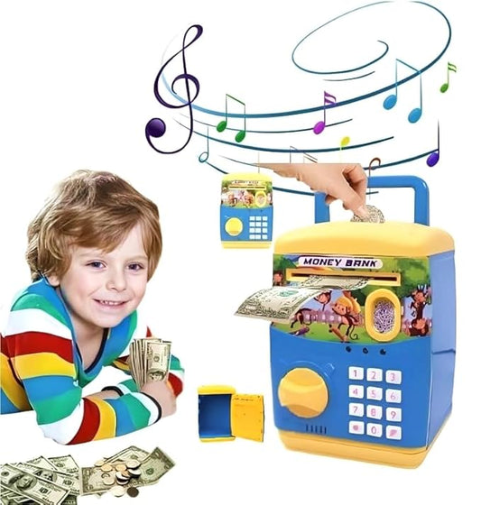 Money Bank ATM Machine for Kids with Finger Print Sensor Piggy Savings Classic Bank with Electronic Lock Password for Kids with Indian Music. Assorted Colours