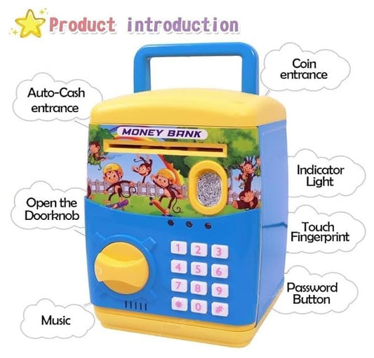 Money Bank ATM Machine for Kids with Finger Print Sensor Piggy Savings Classic Bank with Electronic Lock Password for Kids with Indian Music. Assorted Colours