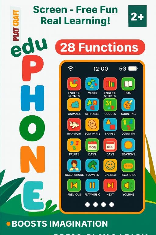 Educational Phone Toy for 2-12 Years Kids Rechargeable 24 Modes