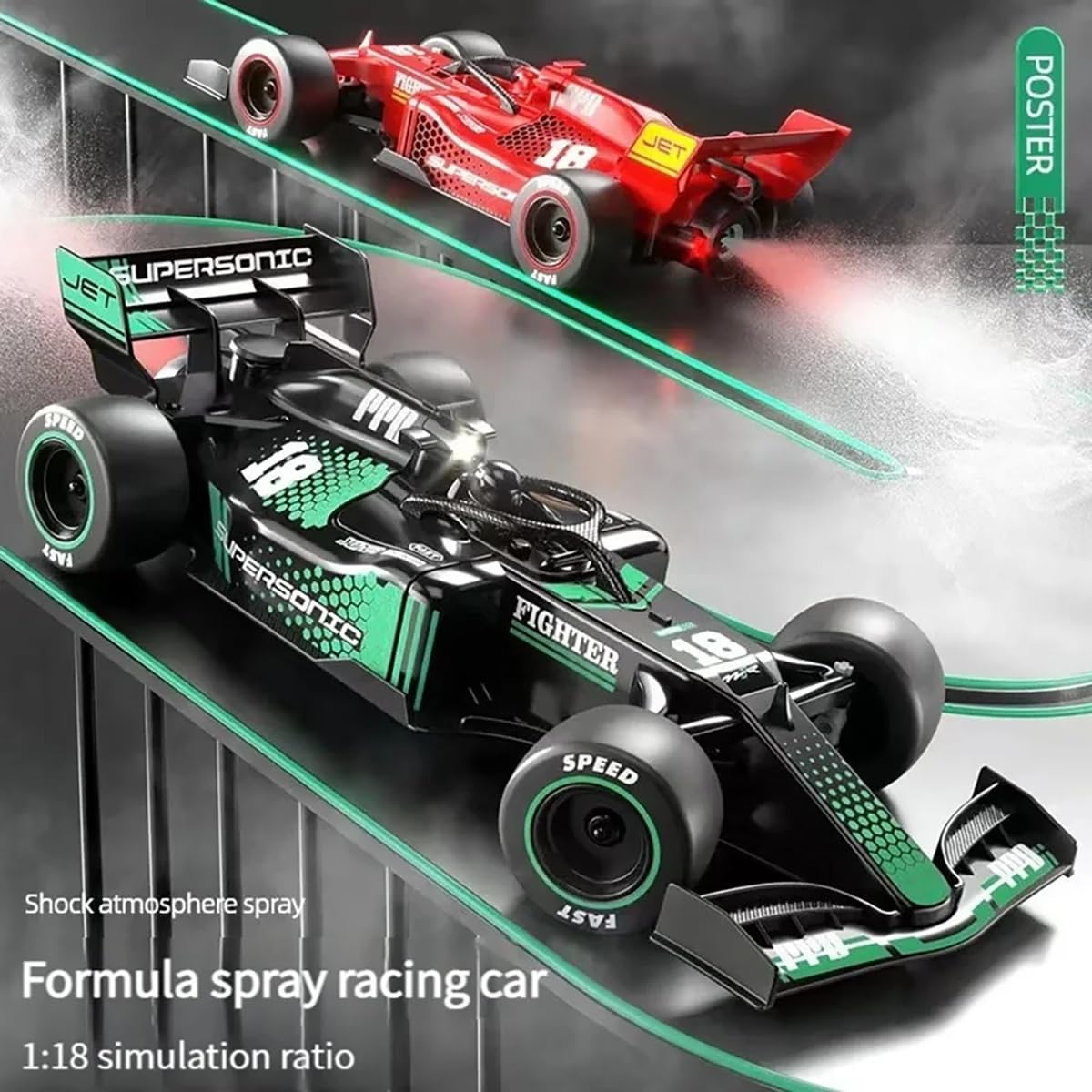 Formula 1 Racing Car Scale 1:18 with Smoke (Red or Green)