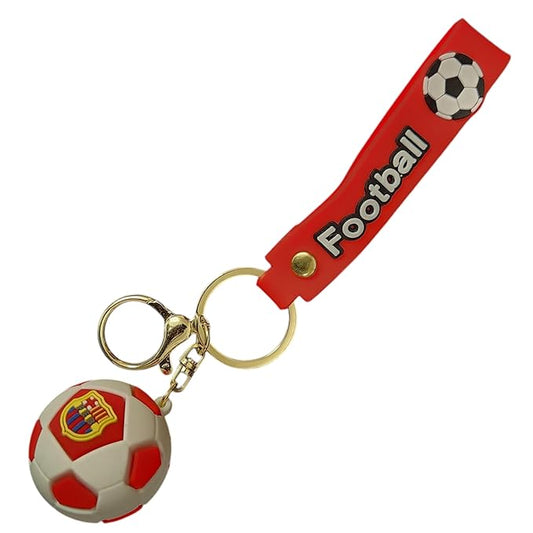 Scor_Tech's Football Soccer Ball Keychain with Leather Strap, Black and Gold Metal Ring, Sports Bag Accessory