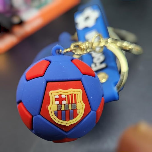 Scor_Tech's Football Soccer Ball Keychain with Leather Strap, Black and Gold Metal Ring, Sports Bag Accessory