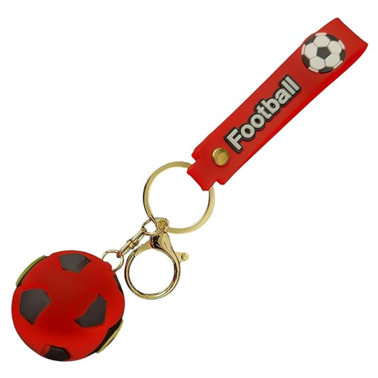 Scor_Tech's Football Soccer Ball Keychain with Leather Strap, Black and Gold Metal Ring, Sports Bag Accessory