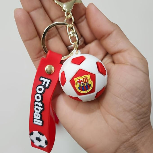 Scor_Tech's Football Soccer Ball Keychain with Leather Strap, Black and Gold Metal Ring, Sports Bag Accessory