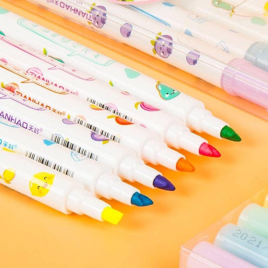 Double sided Fruit scented highlighter-Pack of 6 Fruit Scented Double Headed Highlighter Marker Pens set-Waterproof Glitter Paint Pens Permanent Colored Pens for Card Wood Art Crafts