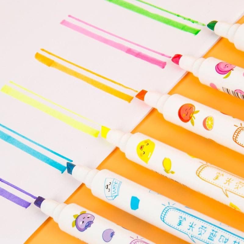 Double sided Fruit scented highlighter-Pack of 6 Fruit Scented Double Headed Highlighter Marker Pens set-Waterproof Glitter Paint Pens Permanent Colored Pens for Card Wood Art Crafts
