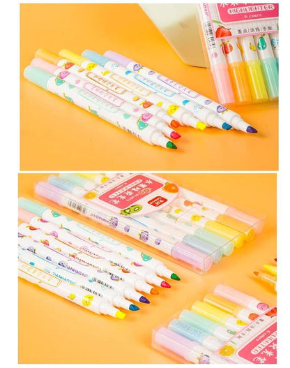 Double sided Fruit scented highlighter-Pack of 6 Fruit Scented Double Headed Highlighter Marker Pens set-Waterproof Glitter Paint Pens Permanent Colored Pens for Card Wood Art Crafts