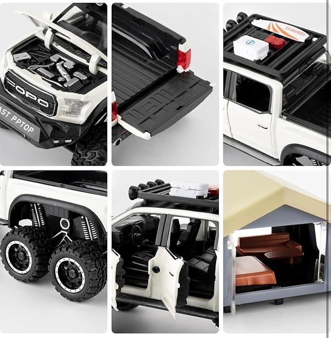 1:24 Ford F-150 Raptor Diecast Pickup Truck – Metal Model Toy Car with Sound & Light | Pullback Action for Kids & Collectors