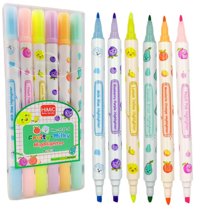Double sided Fruit scented highlighter-Pack of 6 Fruit Scented Double Headed Highlighter Marker Pens set-Waterproof Glitter Paint Pens Permanent Colored Pens for Card Wood Art Crafts