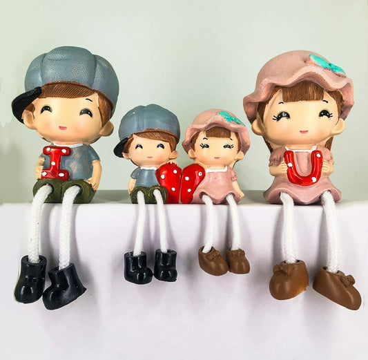 Cute Couple Figurines with Hanging Legs – Love Letter Theme (Set of 4, Multicolour)