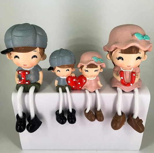 Cute Couple Figurines with Hanging Legs – Love Letter Theme (Set of 4, Multicolour)