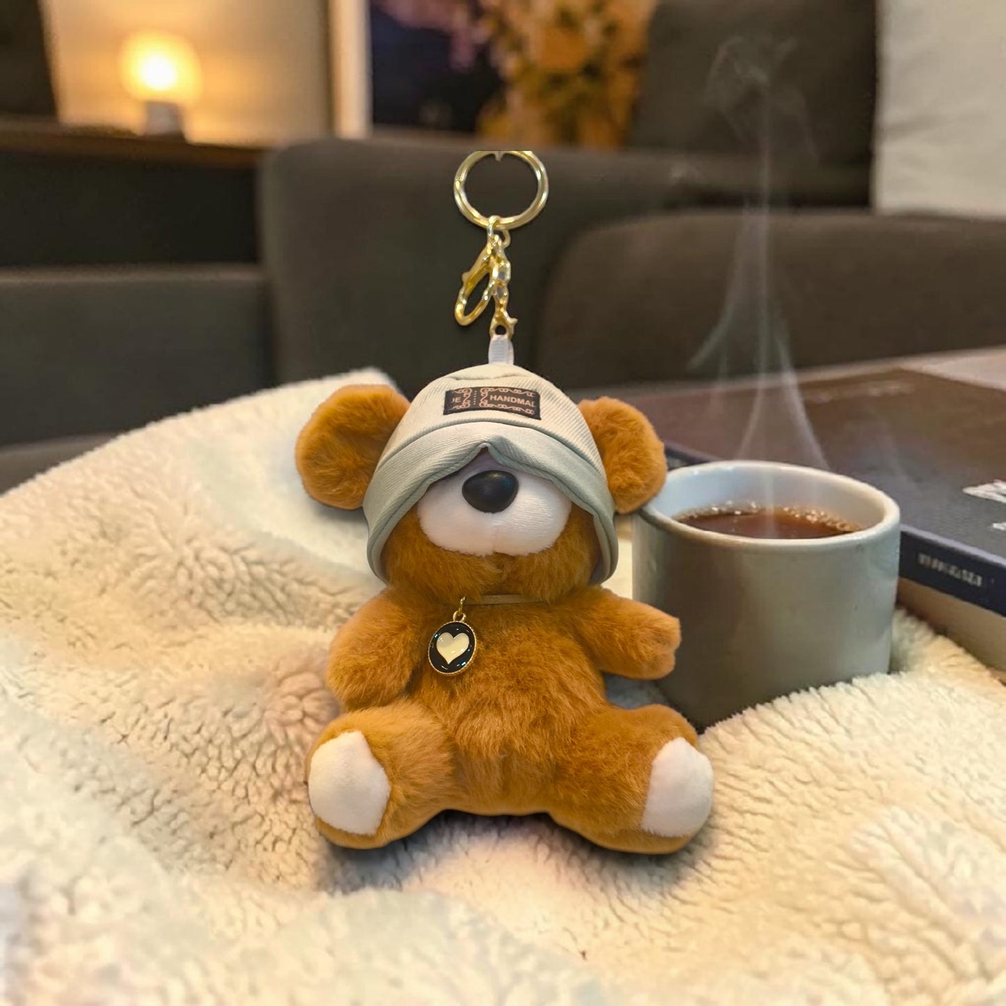 Cute Teddy with cap Keychain | Plush Bag Charm- 13 CM