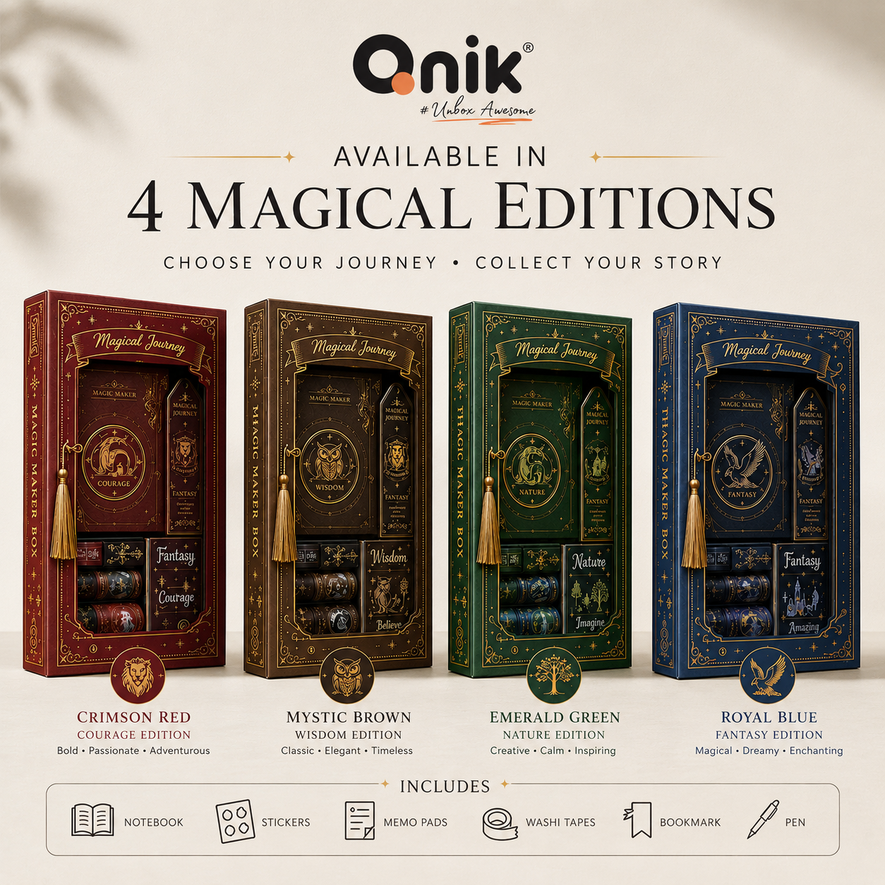 Qnik Magic Maker Journaling Kit with Notebook & Accessories- red