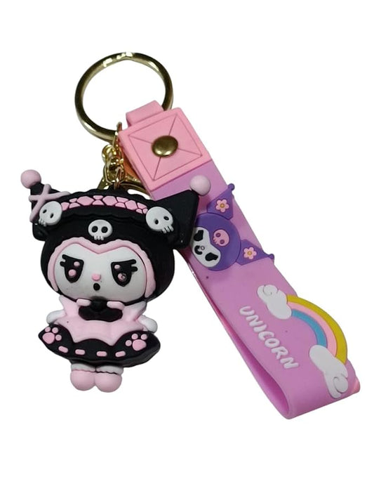 Cute Kuromi Character Keychain with Pink Unicorn Strap, Silicone Bracelet For Women & Girls Pack of 1