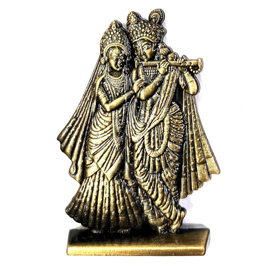 Car Dashboard Idols Bronze and Gold Metal God Statue for Home Decor/Pooja Room/Divine Murti Spiritual Gift (Radha Krishna 1)