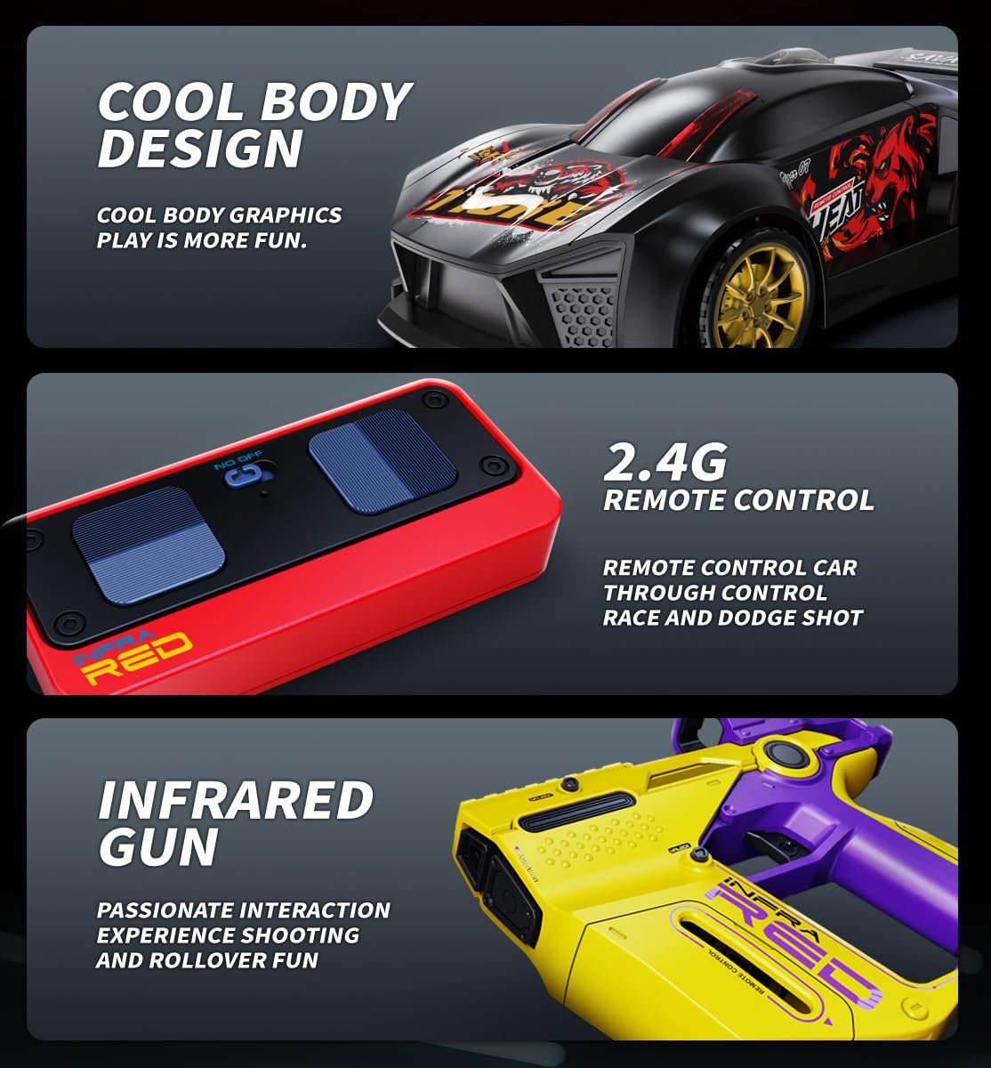 Infrared Laser Battle RC Car with Gun Controller, 2.4G Remote Control Racing Car Toy