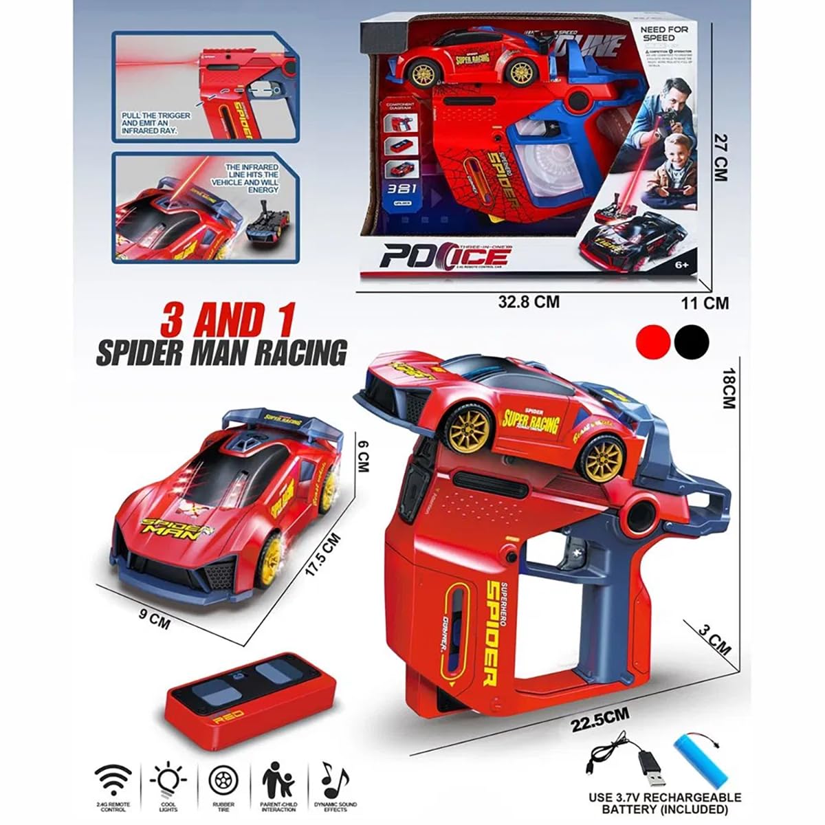 Infrared Laser Battle RC Car with Gun Controller, 2.4G Remote Control Racing Car Toy