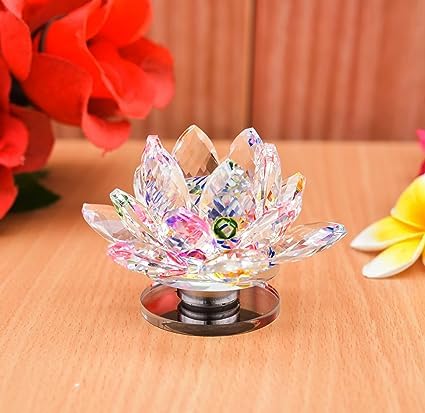 Multicolour Crystal Lotus with Manual Rotating Stand