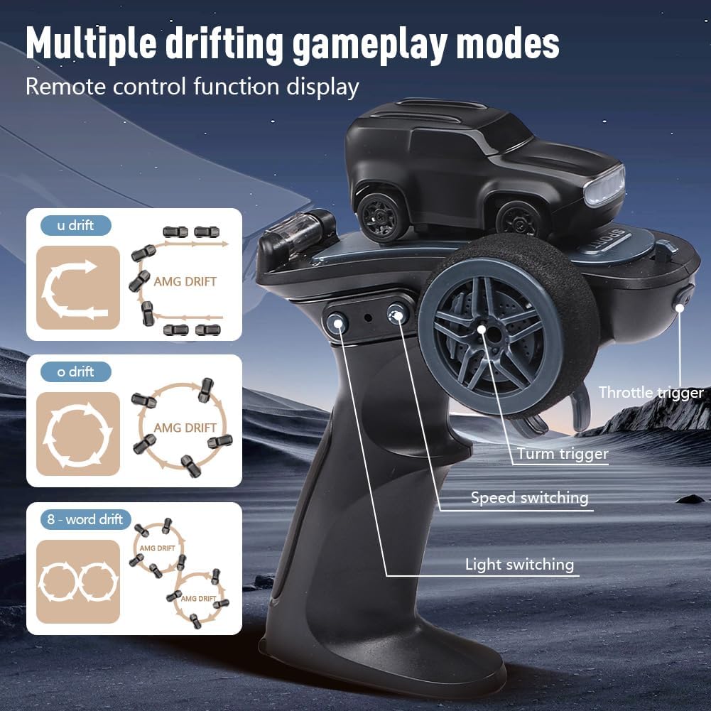 1:64 Scale, Rc Drifting Car Toy, Interchangeable Wheel Sleeves, 4 Light & 2 Speed Modes, MINI RC