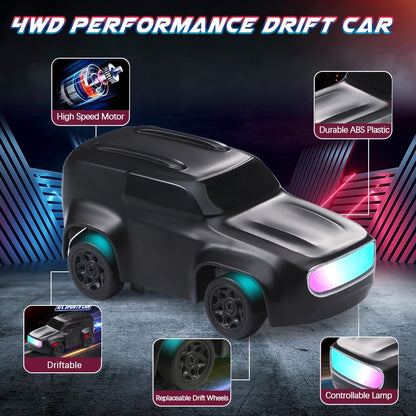 1:64 Scale, Rc Drifting Car Toy, Interchangeable Wheel Sleeves, 4 Light & 2 Speed Modes, MINI RC