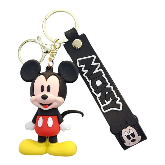Assorted Mickey Mouse Keychain with 3D Figure and Black Name Tag, cartoon Character Collectible