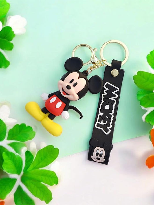 Assorted Mickey Mouse Keychain with 3D Figure and Black Name Tag, cartoon Character Collectible