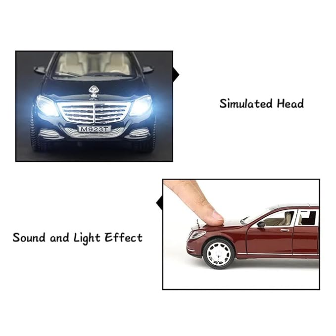 1:24 Scale Big Size Mercedes Maybach GLS600 Toy Car | Metal Diecast Car for Kids with Openable Doors, Sound, Light Effects (Black)