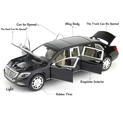 1:24 Scale Big Size Mercedes Maybach GLS600 Toy Car | Metal Diecast Car for Kids with Openable Doors, Sound, Light Effects (Black)
