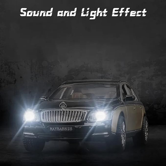 1:24 Scale Big Size Mercedes Maybach GLS600 Toy Car | Metal Diecast Car for Kids with Openable Doors, Sound, Light Effects (Black)