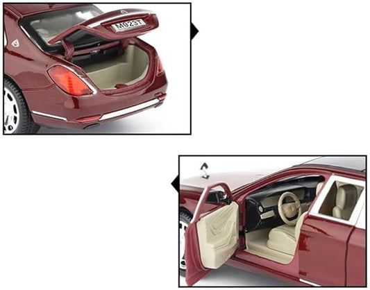 Scale 1:24 M Maybach S600 - Maroon Alloy Diecast Pullback Metal Car Toy with Sound Light & Opening Doors - Great Gift Toy for Kids
