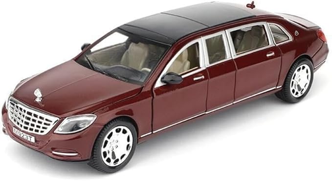 Scale 1:24 M Maybach S600 - Maroon Alloy Diecast Pullback Metal Car Toy with Sound Light & Opening Doors - Great Gift Toy for Kids