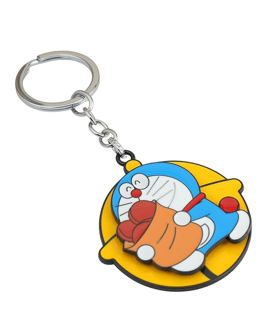 Silver Rotating Doremon Metal Keychain – Spinner Key Ring for Cars & Bikes