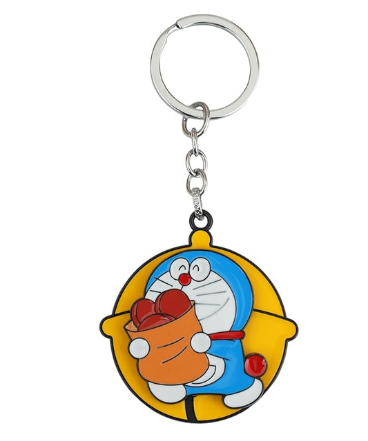 Silver Rotating Doremon Metal Keychain – Spinner Key Ring for Cars & Bikes