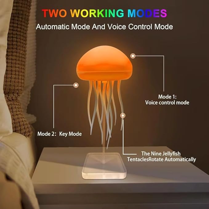 Dynamic Rechargeable Octapus/Jellyfish LED Night Light – Colour Changing Voice Control Floating Decoration Lamp